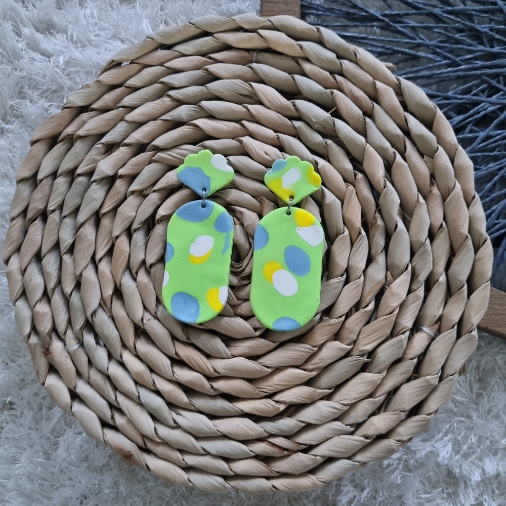 Polka dotted clay earrings lightweight